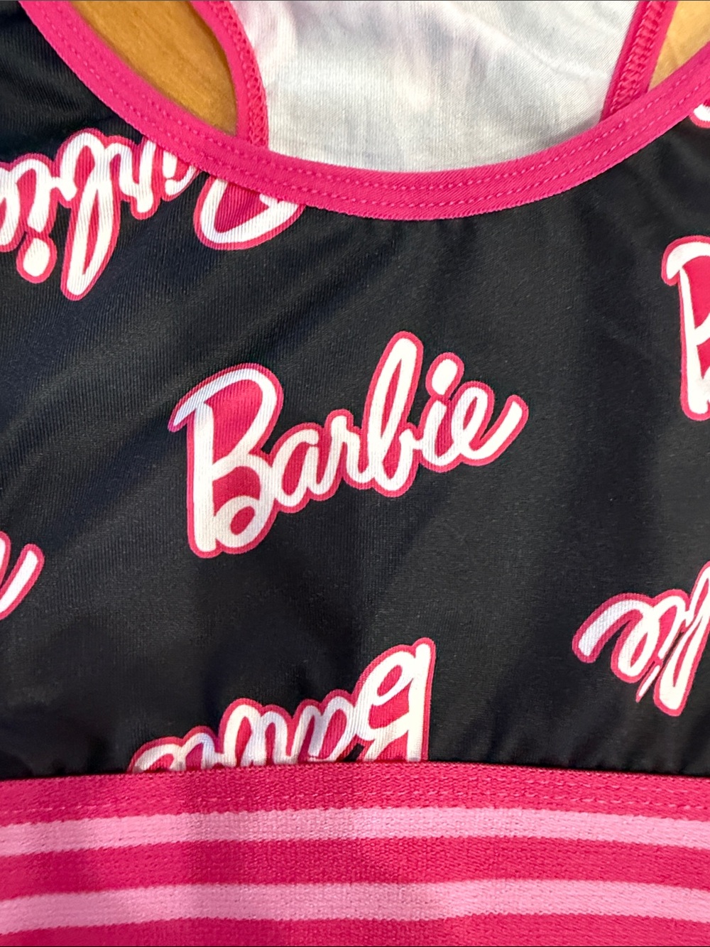 Barbie Black Sports Bra with Hot Pink Logo and Trim - Picture 12 of 14